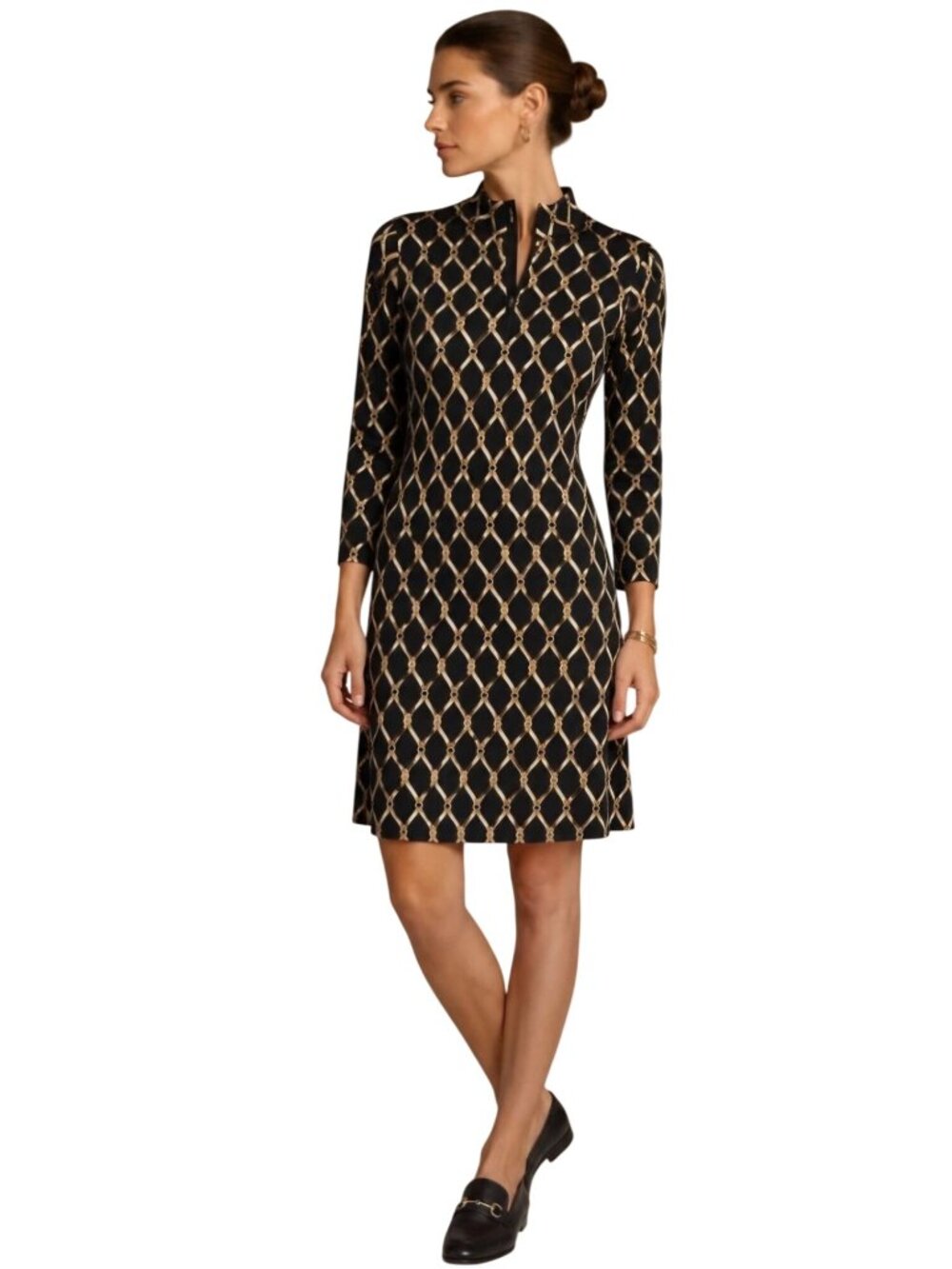J. Mclaughlin Equestrian Inspired Horse Bit Lattice Print Jersey Dress Size M